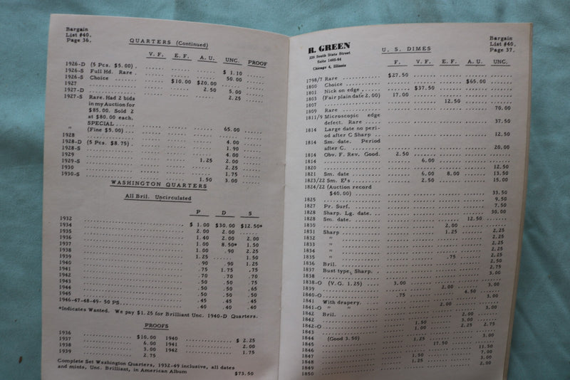 1950-1952 R. GREEN COIN CATALOGS - LOT OF 4 - K 3299