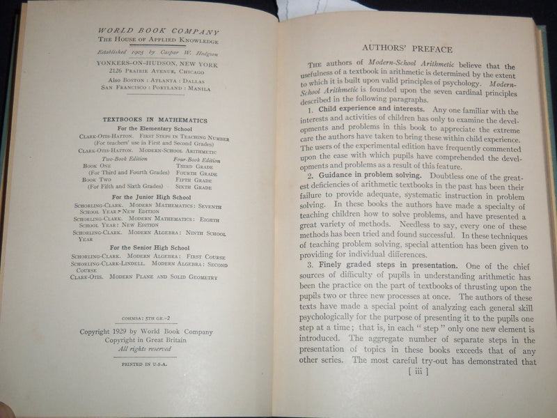 1929 MODERN SCHOOL ARITHMETIC VOLUME - FIFTH GRADE - KD 4814J