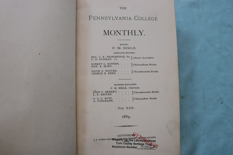1877-1890 PENNSYLVANIA COLLEGE MONTHLY BOUND VOLUMES - LOT OF 7 - KD 9561