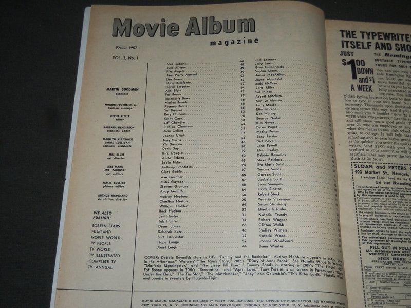 1957 FALL MOVIE ALBUM MAGAZINE - REYNOLDS & AUDREY HEPBURN COVER - ST 4990