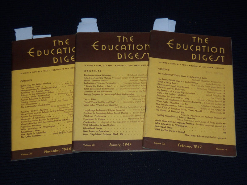 1946-1947 THE EDUCATION DIGEST MAGAZINE LOT OF 3 ISSUES - O 1134J