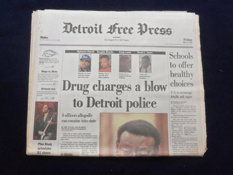1996 MAY 3 DETROIT FREE PRESS NEWSPAPER - DRUG CHARGES, DETROIT POLICE - NP 7258