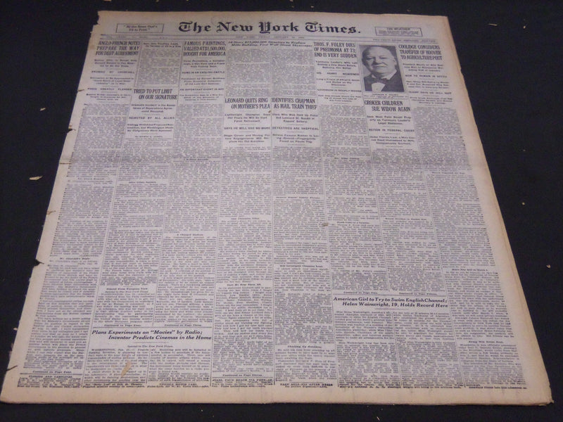 1925 JANUARY 16 NEW YORK TIMES - LEONARD QUITS RING, THOMAS FOLEY DIES - NT 5122