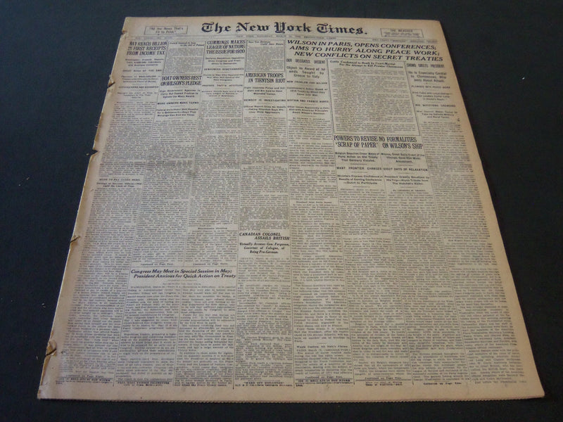 1919 MARCH 15 NEW YORK TIMES - WILSON IN PARIS OPENS CONFERENCE - NT 6211
