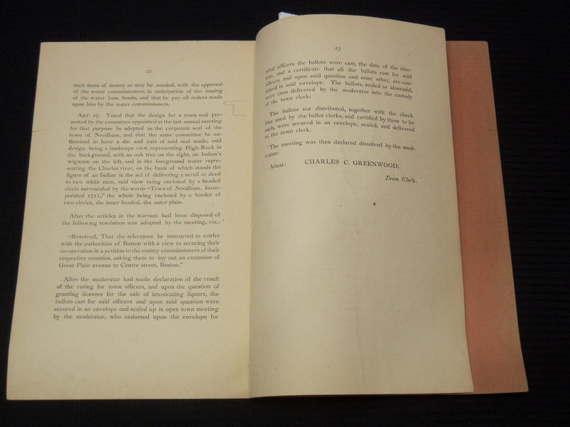 1891 TOWN OF NEEDHAM TOWN CLERK'S RECORD ANNUAL BULLETIN - K 2714