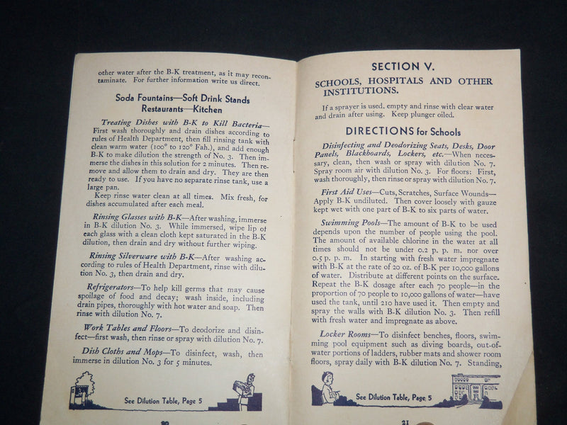 1920'S B-K BACILI-KIL DISINFECTANT SANITATION DIRECTIONS GUIDE - J 9168