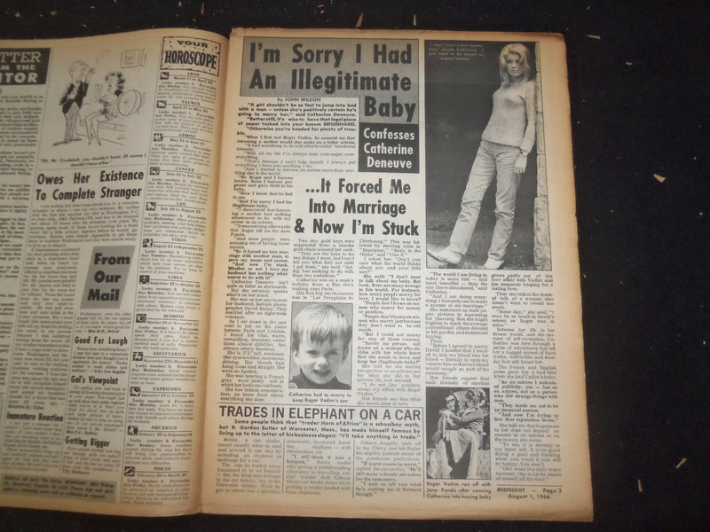 1966 AUGUST 1 MIDNIGHT NEWSPAPER - HAMMERS NAILS INTO HIS HANDS - NP 7366