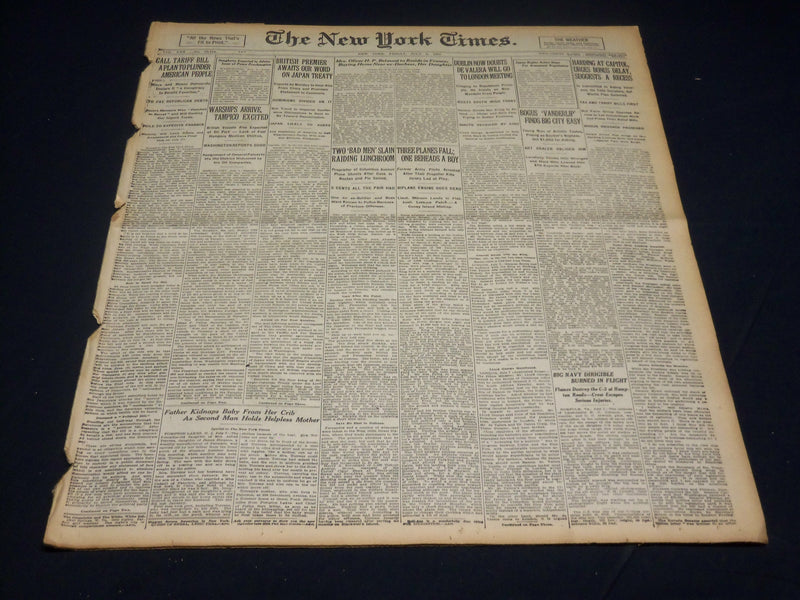 1921 JULY 8 NEW YORK TIMES NEWSPAPER- WARSHIPS ARRIVE, TAMPICO EXCILED - NT 8697