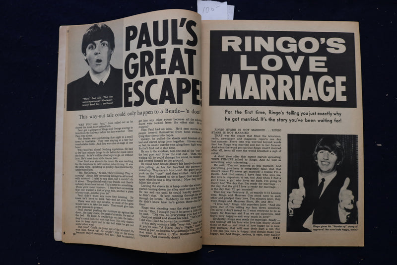 1965 JUNE TEEN PIN-UPS MAGAZINE - THE BEATLES PHOTOS AND ARTICLES - E 18592