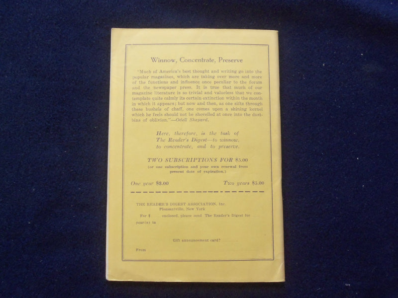 1926 AUGUST THE READER'S DIGEST SOFTCOVER BOOK - NUMBER 52 - J 8430
