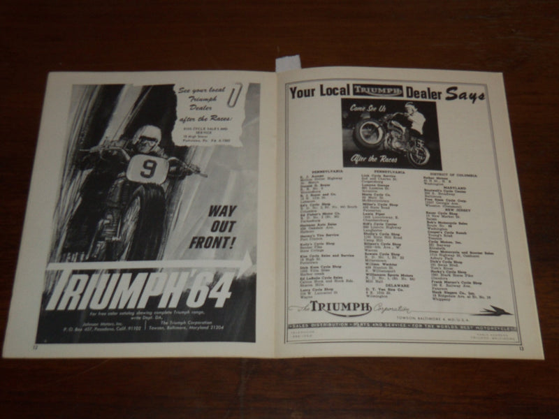 1964 MOTOR CYCLE RACES HOLIDAY CLASSIC PROGRAM - READING FAIRGROUNDS - K 1110