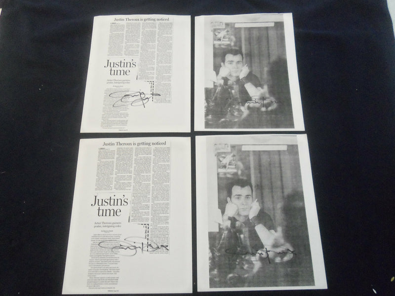 JUSTIN THEROUX 8x10 AUTOGRAPHED PHOTOGRAPH & NEWSPAPER ARTICLE- LOT OF 4