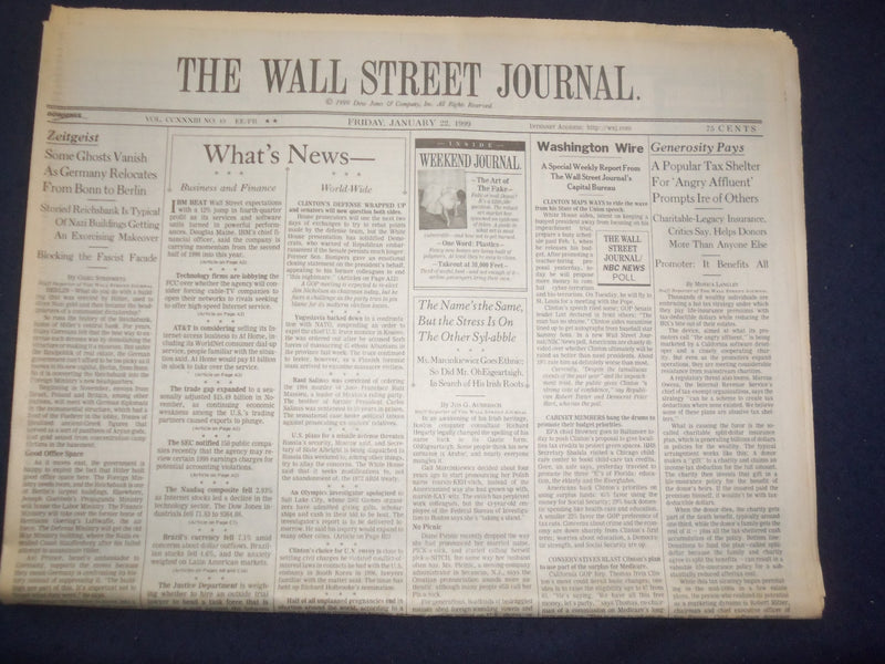 1999 JAN 22 THE WALL STREET JOURNAL-GERMANY RELOCATES FROM BONN TO BERLIN-WJ 310