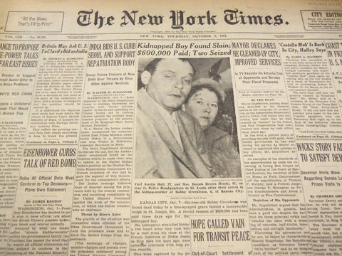 1953 OCTOBER 8 NEW YORK TIMES - KIDNAPPED BOY FOUND SLAIN - NT 4699