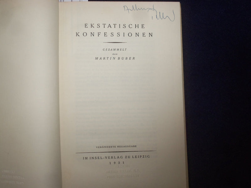 1921 EKSTATISCHE KONFESSIONEN HARDCOVER BOOK VON MARTIN BUBER - GERMAN - KD 9018