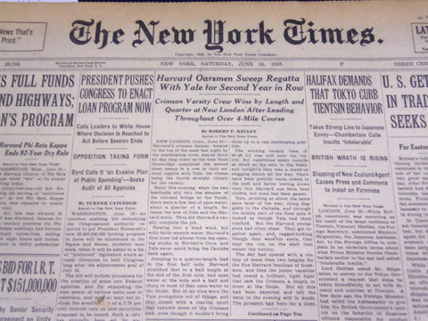 1939 JUNE 24 NEW YORK TIMES - HARVARD OARSMEN SWEEP REGATTA WITH YALE - NT 483