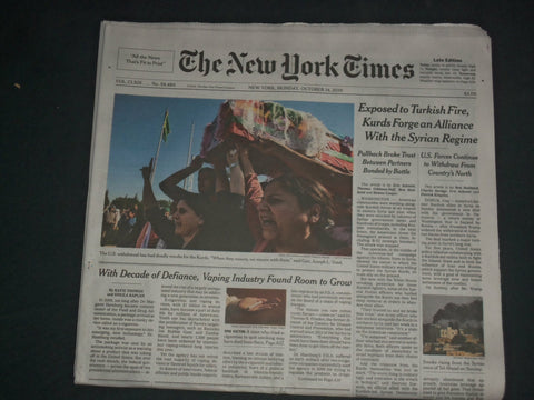 2019 OCTOBER 14 NEW YORK TIMES - KURDS FORGE AN ALLIANCE WITH THE SYRIAN REGIME