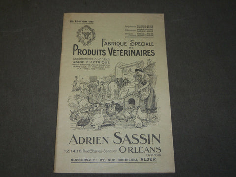 1923 ADRIEN SASSIN ORLEANS PRODUITS VETERINAIRES FRENCH CATALOGUE - FR 1396