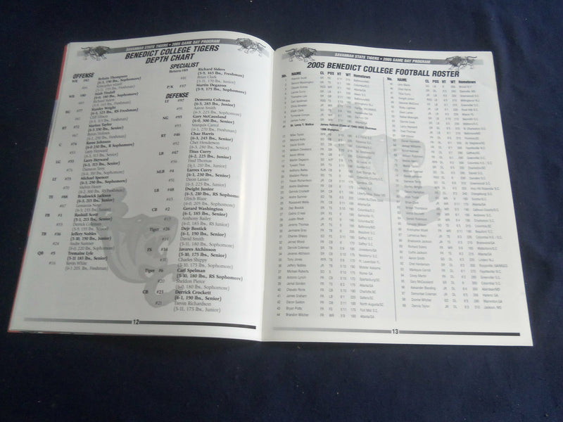 2005 SEP 3 FOOTBALL PROGRAM - SAVANNAH STATE UNIV VS BENEDICT COLLEGE - SP 1218A