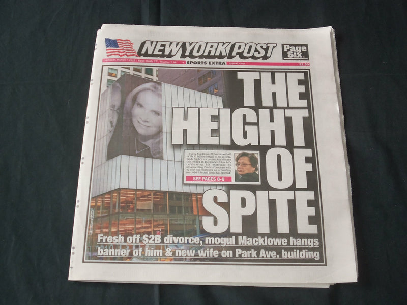 2019 MARCH 7 NEW YORK POST NEWSPAPER - HARRY MACKLOWE HANGS BANNER OF NEW WIFE