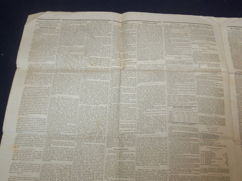 1849 DEC 29 MASSACHUSETTS PLOUGHMAN NEWSPAPER - ZACHARY TAYLOR ADDRESS - NP 5175