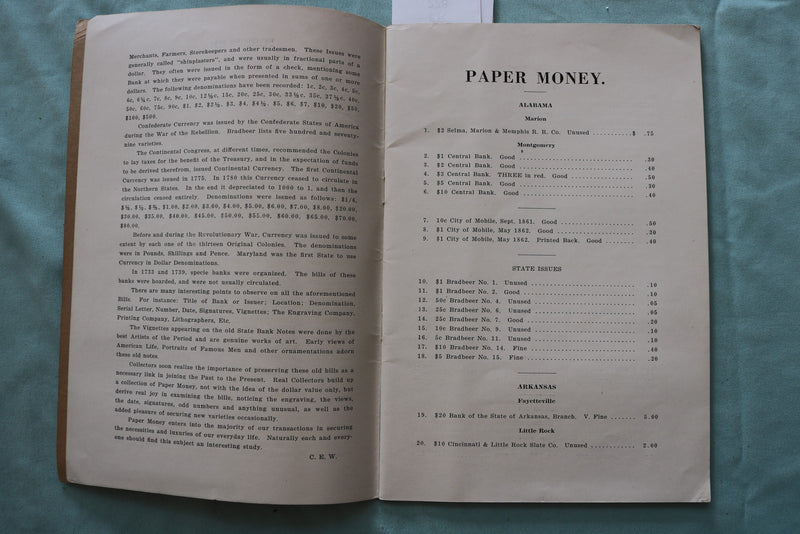 1929 D. C. WISMER PAPER MONEY ISSUED IN U.S. PRICE LIST -SOFTCOVER BOOK - K 3307