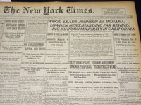 1920 MAY 5 NEW YORK TIMES NEWSPAPER - WOOD LEADS JOHNSON IN INDIANA - NT 8668