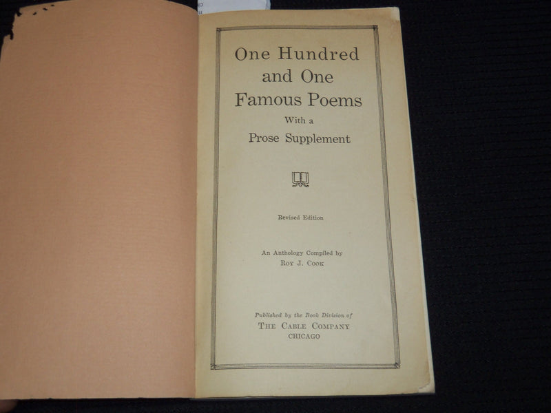 1929 ONE HUNDRED AND ONE FAMOUS POEMS BOOK BY ROY COOK - J 7384