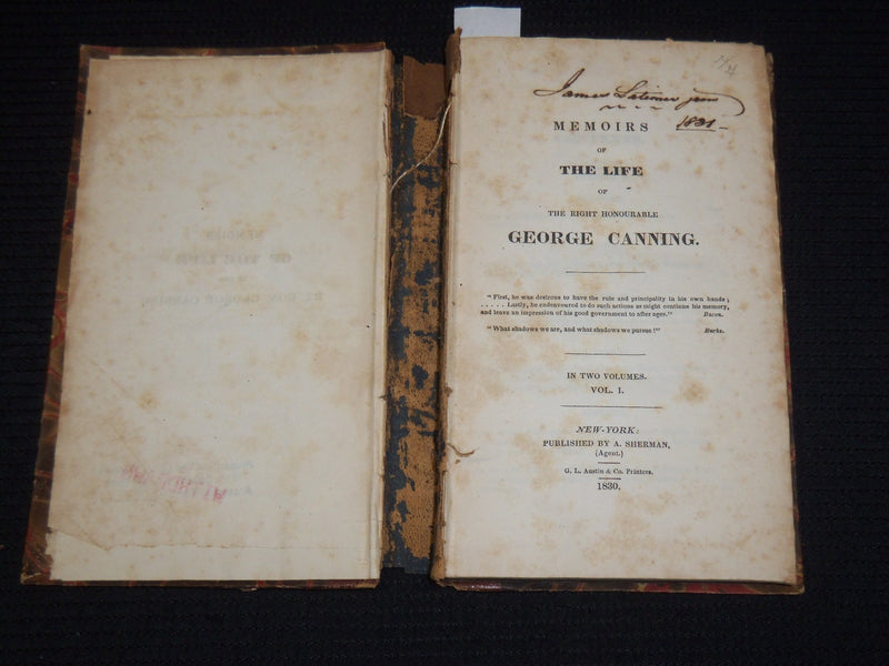 1830 MEMOIRS OF THE LIFE OF GEORGE CANNING VOLUME 1 & 2 - KD 703S
