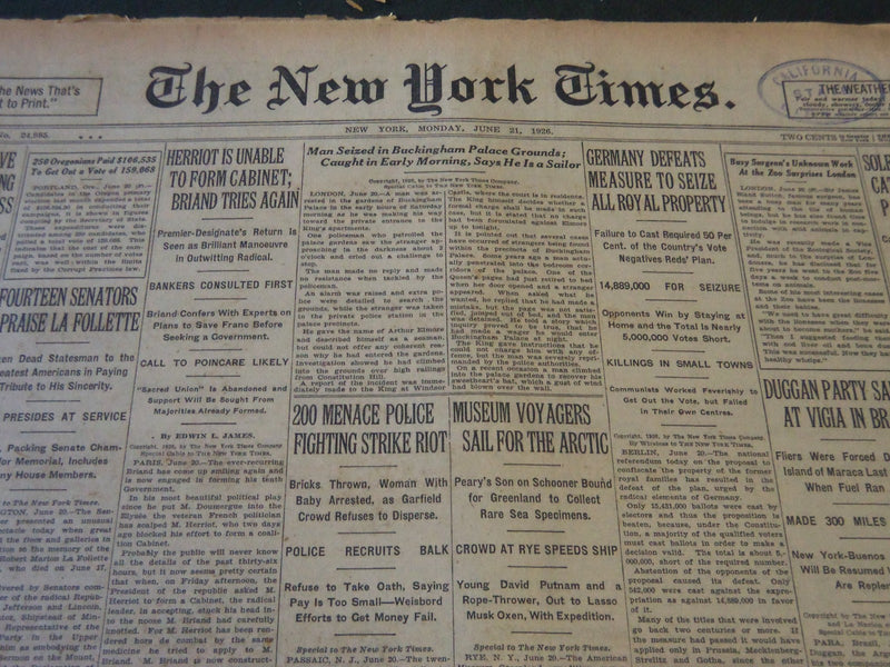 1926 JUNE 21 NEW YORK TIMES - MUSEUM VOYAGERS SAIL FOR THE ARCTIC - NT 5604