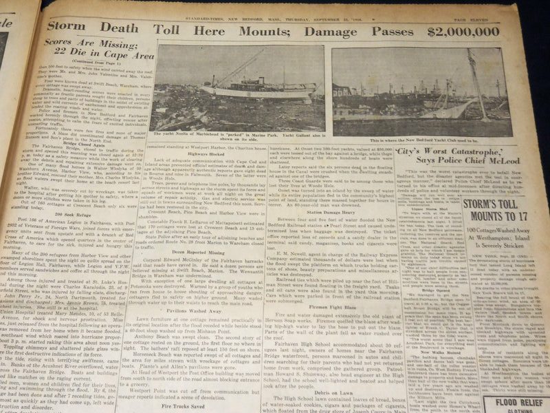 1938 SEPTEMBER 22 NEW BEDFORD STANDARD TIMES - 17 KILLED IN CAPE - NT 8910