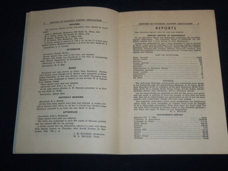 1949 QUACHITA BAPTIST ASSOCIATION MINUTES ARKANSAS 82ND ANNUAL SESSION - J 8623