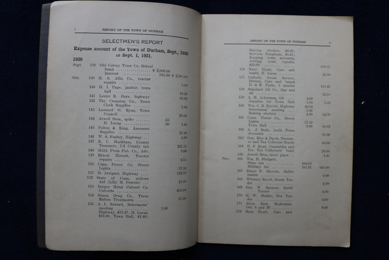 1908-1931 TOWN OF DURHAM, CONNECTICUT TOWN REPORTS-SOFTCOVER - LOT OF 3 - K 1530