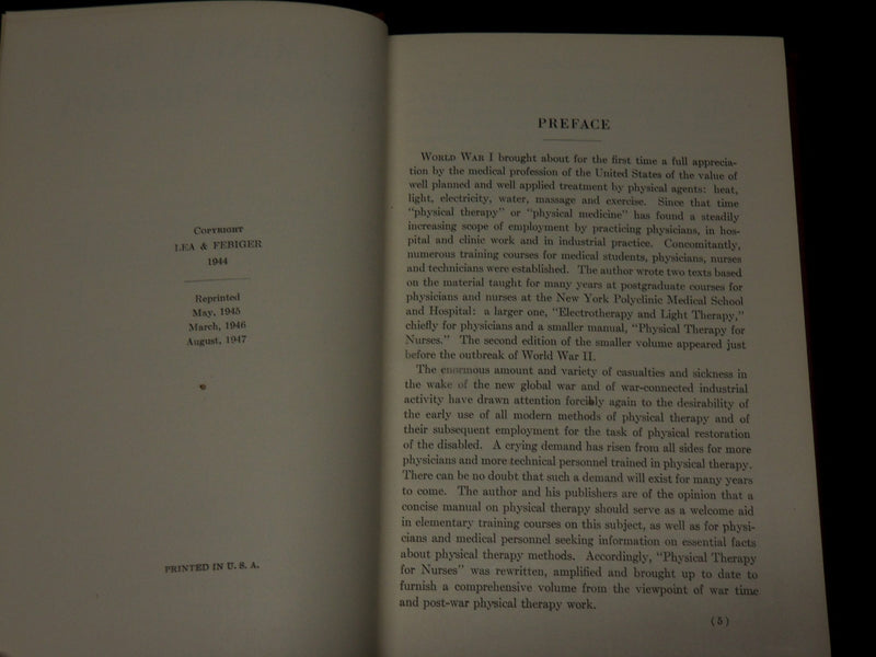 1947 A MANUAL OF PHYSICAL THERAPY HARDCOVER BOOK BY RICHARD KOVACS - KD 6445