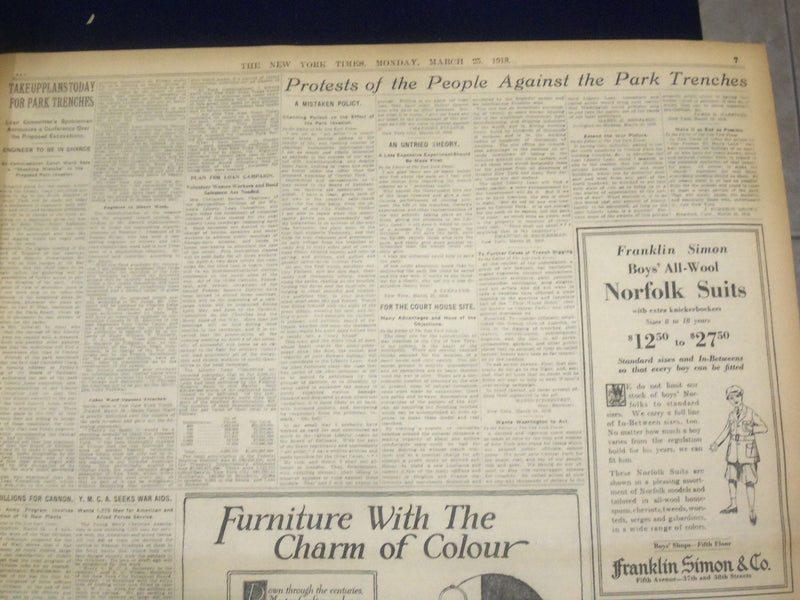 1918 MARCH 25 NEW YORK TIMES - GERMANS PUSH ON IN SOUTH - NT 8160