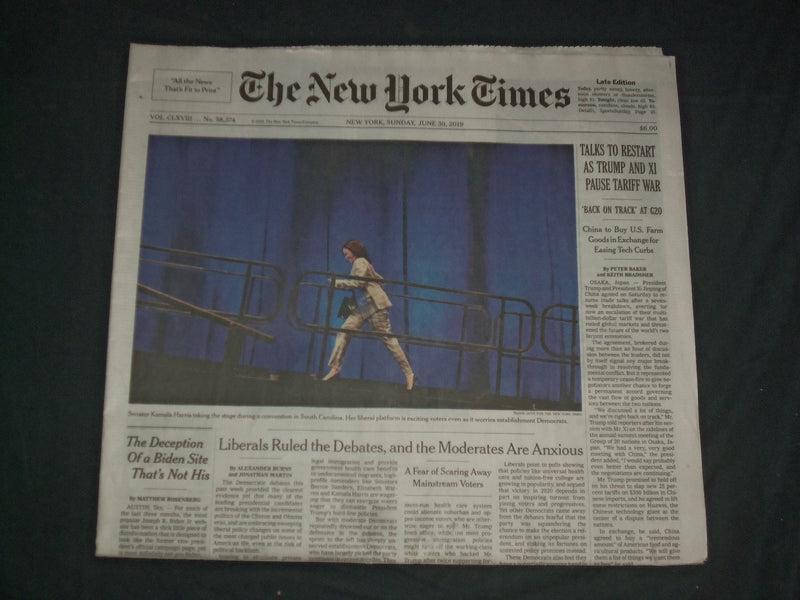 2019 JUNE 30 NEW YORK TIMES - TALKS TO RESTART AS TRUMP AND XI PAUSE TARIFF WAR