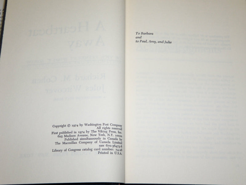 1974 A HEARTBEAT AWAY HARDCOVER BOOK INSCRIBED BY COHEN & WITCOVER - D 450