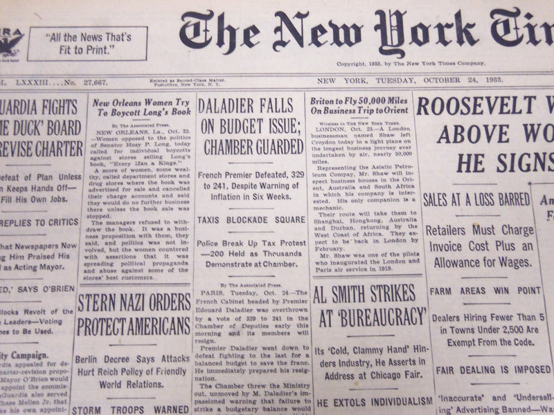 1933 OCTOBER 24 NEW YORK TIMES - NEW ORLEANS WOMEN TO BOYCOTT BOOK - NT 5256
