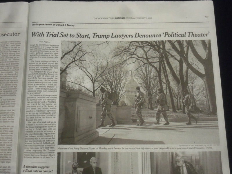 2021 FEBRUARY 9 NEW YORK TIMES - TRUMP'S LAWYERS SAY IMPEACHMENT IS 'THEATER'