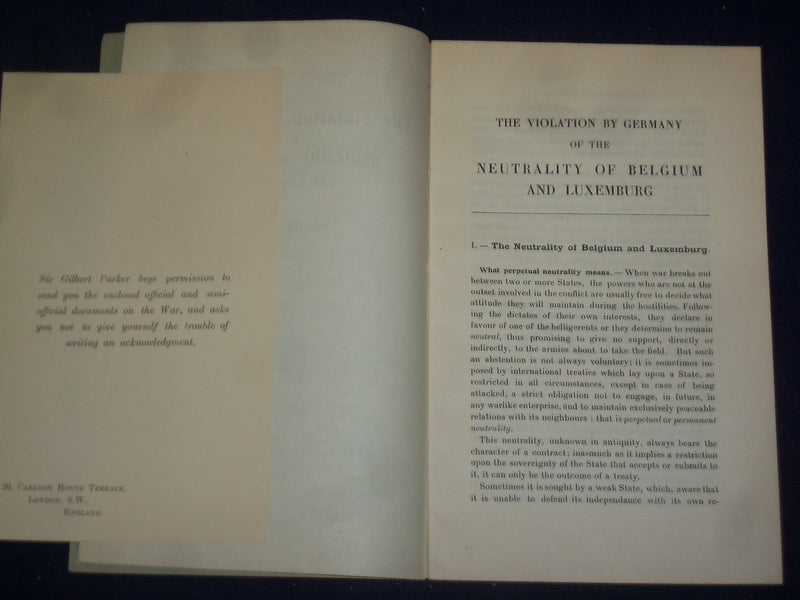 1915 THE VIOLATION BY GERMANY OF BELGIUM & LUXEMBERG BY ANDRE WEISS - J 4515