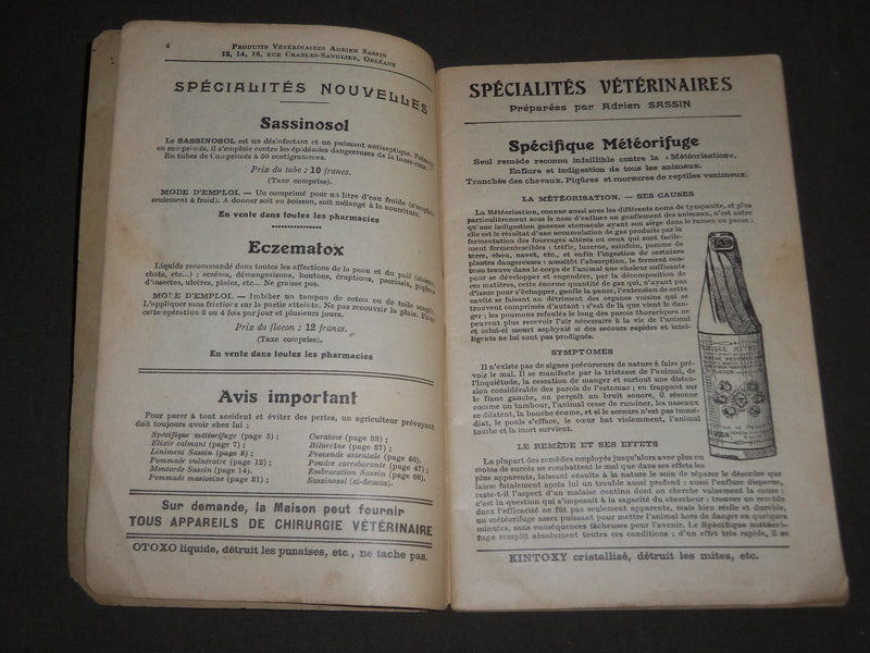 1935 ADRIEN SASSIN PRODUCTS VETERINAIRES FRENCH CATALOGUE - FR 628