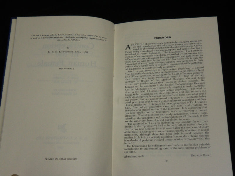 1968 FERTILITY AND CONTRACEPTION IN THE HUMAN FEMALE BOOK BY LORAINE - KD 2766C