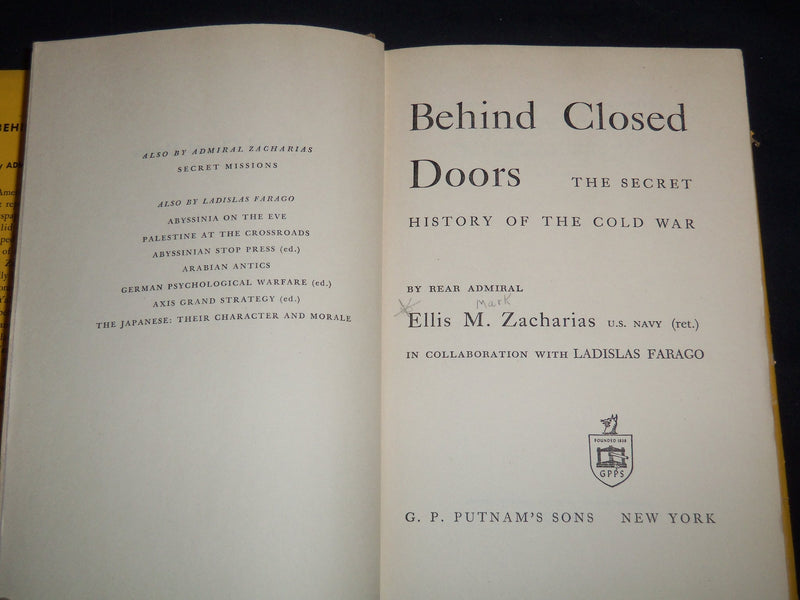 1950 BEHIND CLOSED DOORS COLD WAR HARDCOVER BOOK BY ZACHARIAS - KD 4351O
