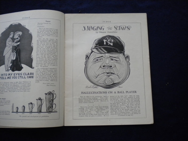 1927 AUGUST 20 JUDGE MAGAZINE - BABE RUTH CARTOON AND ARTICLE - B 436G