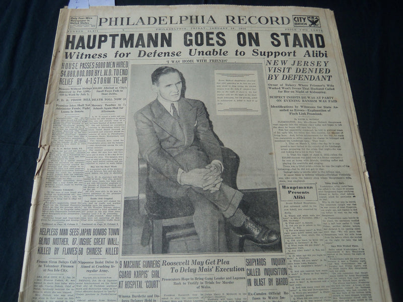1935 JAN 25 PHILADELPHIA RECORD NEWSPAPER - HAUPTMANN GOES ON STAND - NT 7262