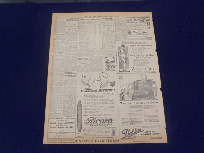 1918 APRIL 9 NEW YORK TIMES - GERMAN SHELL STORM BURSTS ON HAIG'S LINES- NT 8206