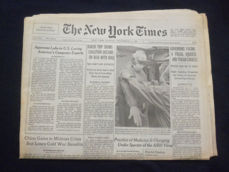 1990 NOV 11 NEW YORK TIMES NEWSPAPER-BAKER TRIP SHOWS COALITION DISCORD- NP 7103