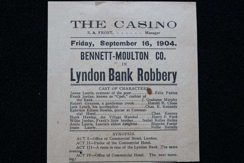 1904 SEPTEMBER 16 LYNDON BANK ROBBERY ANNOUNCEMENT - THE CASINO - K 2759