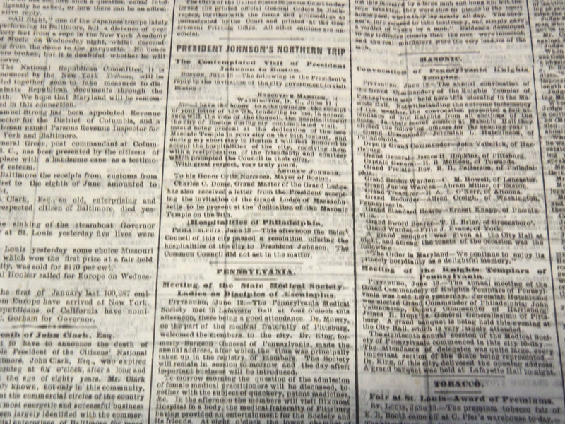 1867 JUNE 14 AMERICAN AND COMMERCIAL ADVERTISER NEWSPAPER - COLLYER - NP 4252F