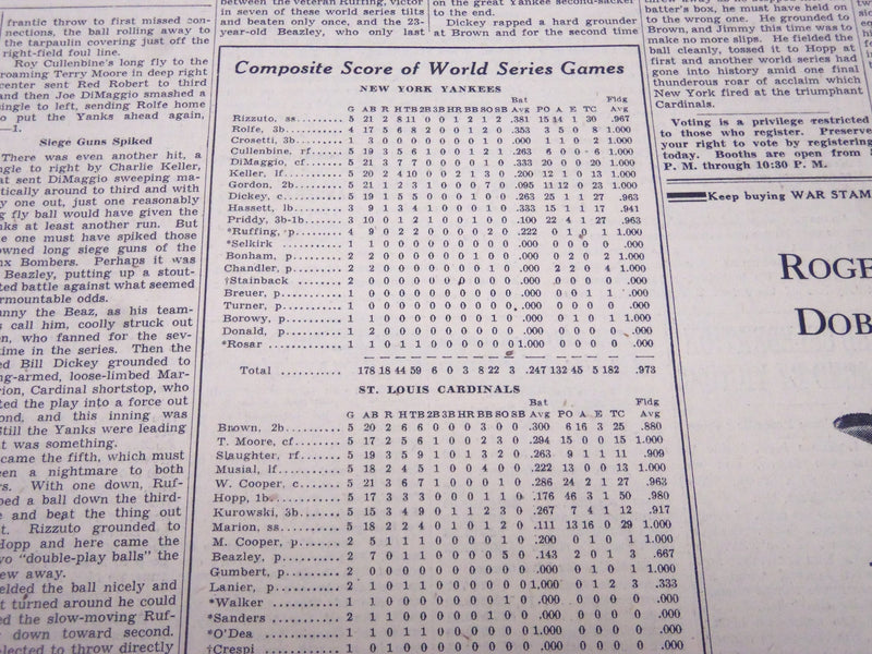 1942 WORLD SERIES YANKEES DEFEAT CARDINALS 4-1 NEW YORK TIMES NEWSPAPER LOT OF 4